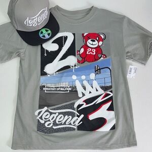 Legend Kids Graphic Tee - Gray & hat Sz L 10-12 NWT
